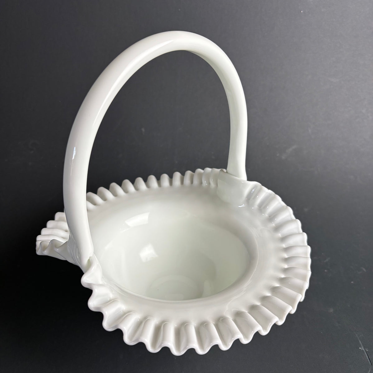Vintage Milk Glass Hobnail Basket with Ruffled Rim – Fenton Style