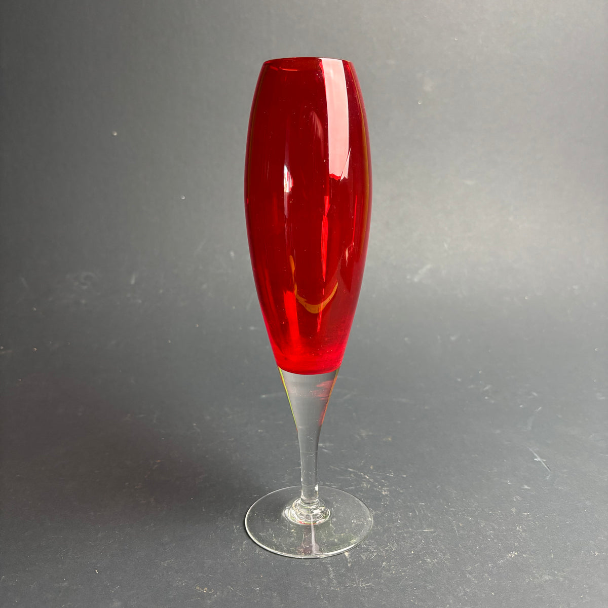 Tall Ruby Glass Stem Vase / Champagne Flute