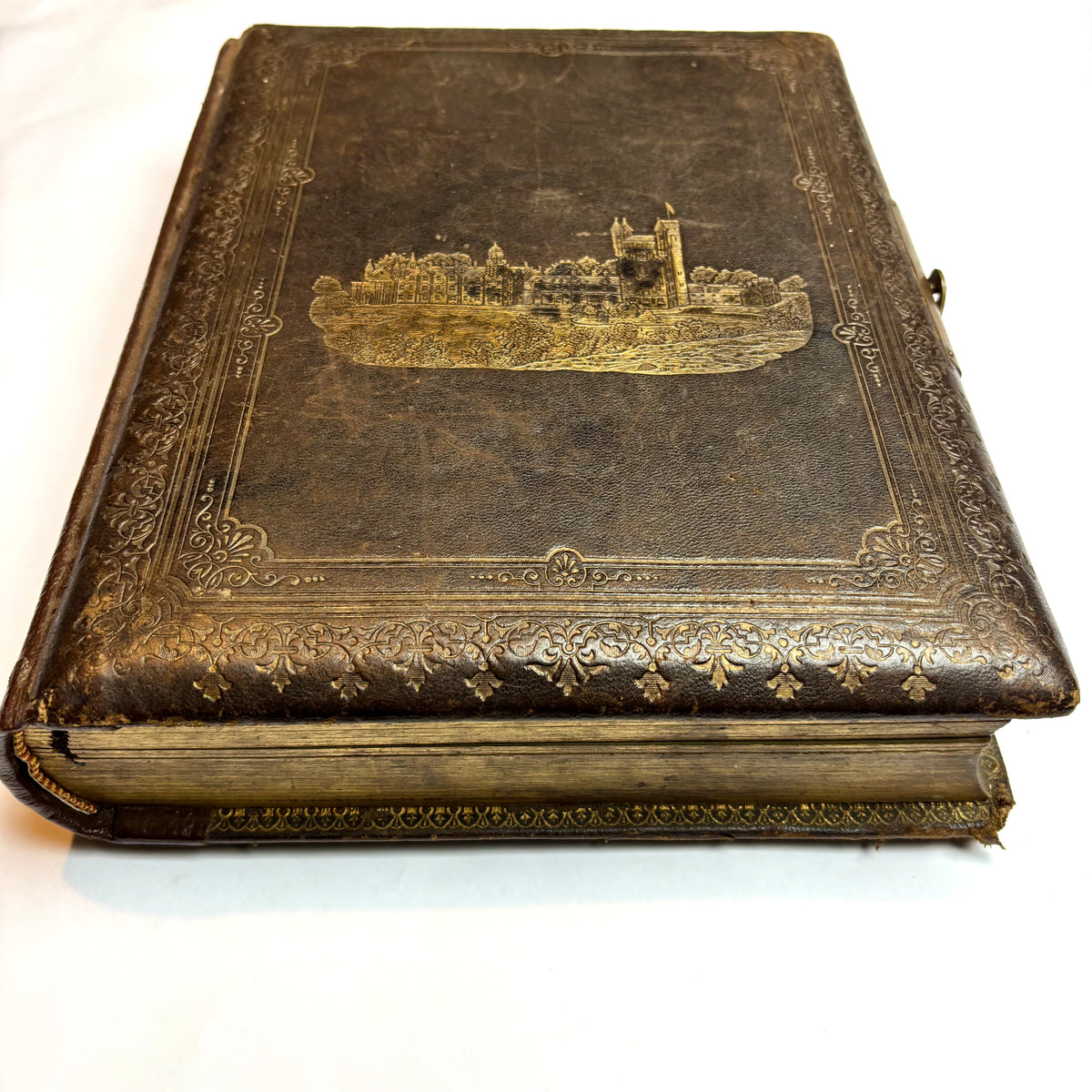 Antique Victorian Musical Photo Album c.1880 — Gilt Leather with Working Brass Clasp
