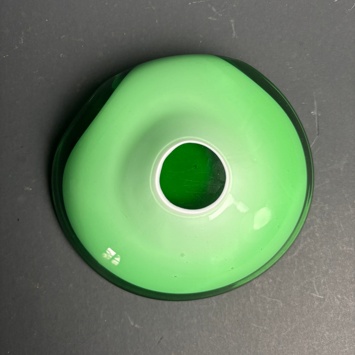 Mid Century Green Cased Glass Bowl – Murano Style Biomorphic Dish