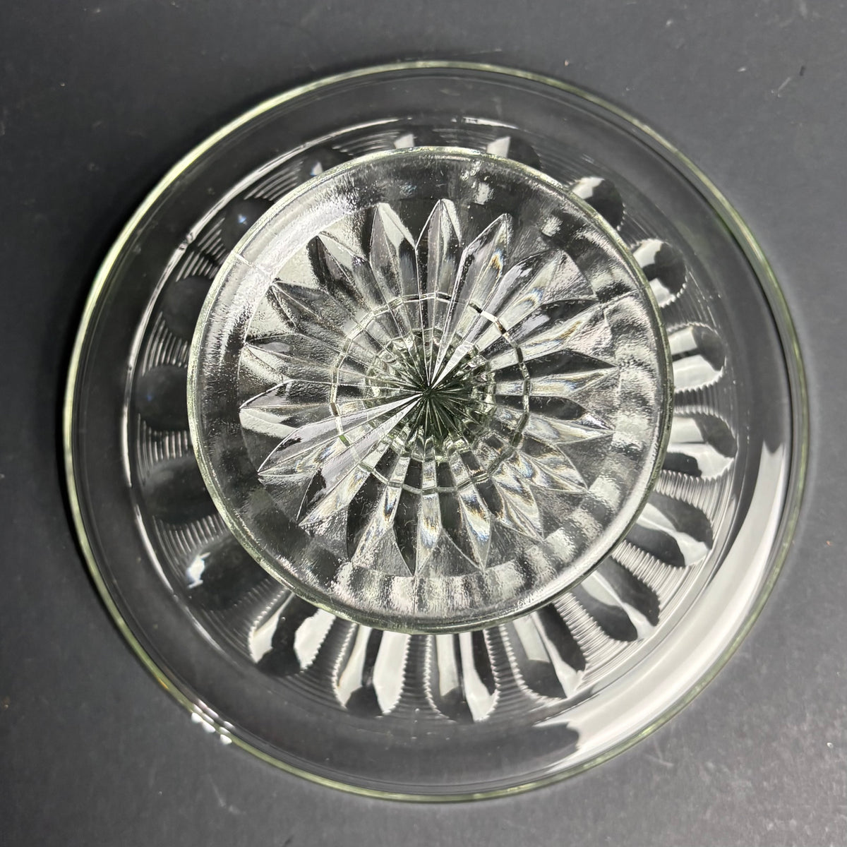 Vintage Pressed Glass Cake Stand – Faint Glow Under UV