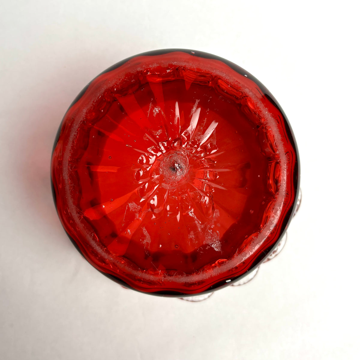 Victorian Cranberry Glass Bowl With Clear Applied Ruffled Rim Antique