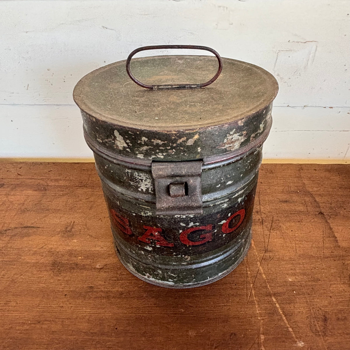 Victorian Stencilled Tin “SAGO” Canister – c.1900