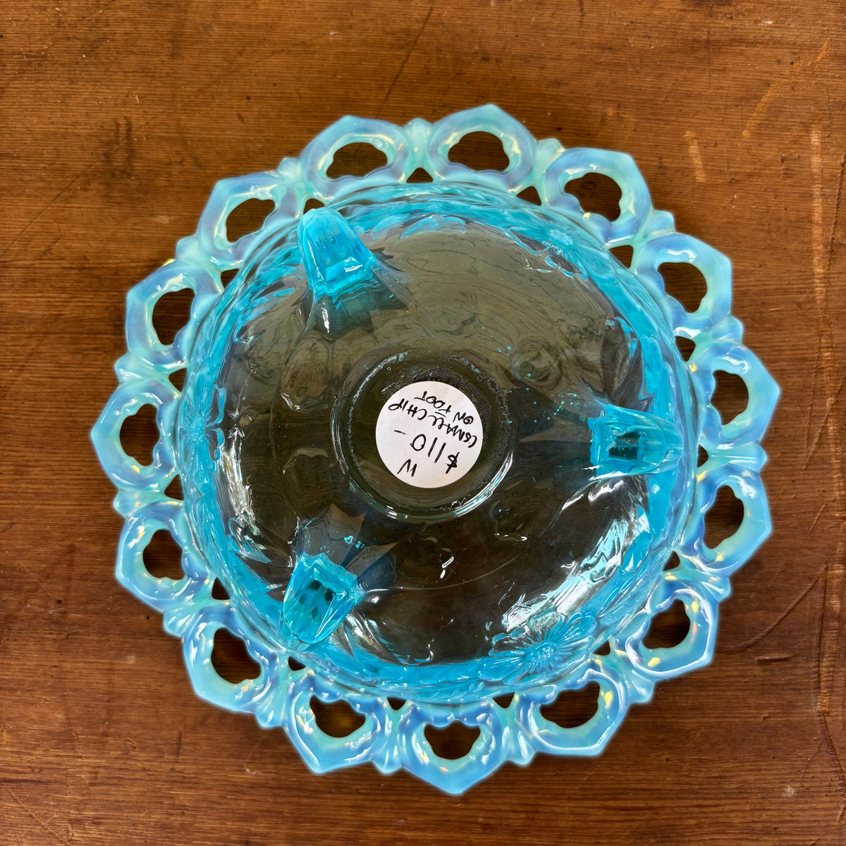 Vintage Blue Opalescent Glass Footed Bowl – Lattice Edge