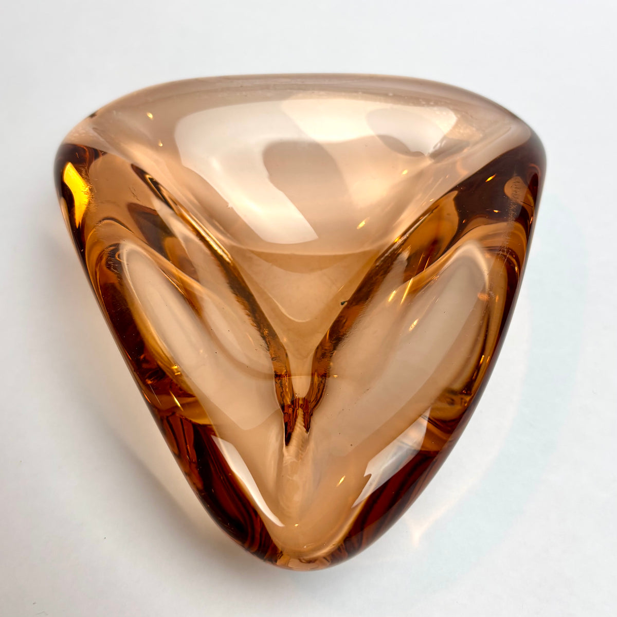Mid-Century Art Glass Bowl — Sculptural Amber Cased Glass