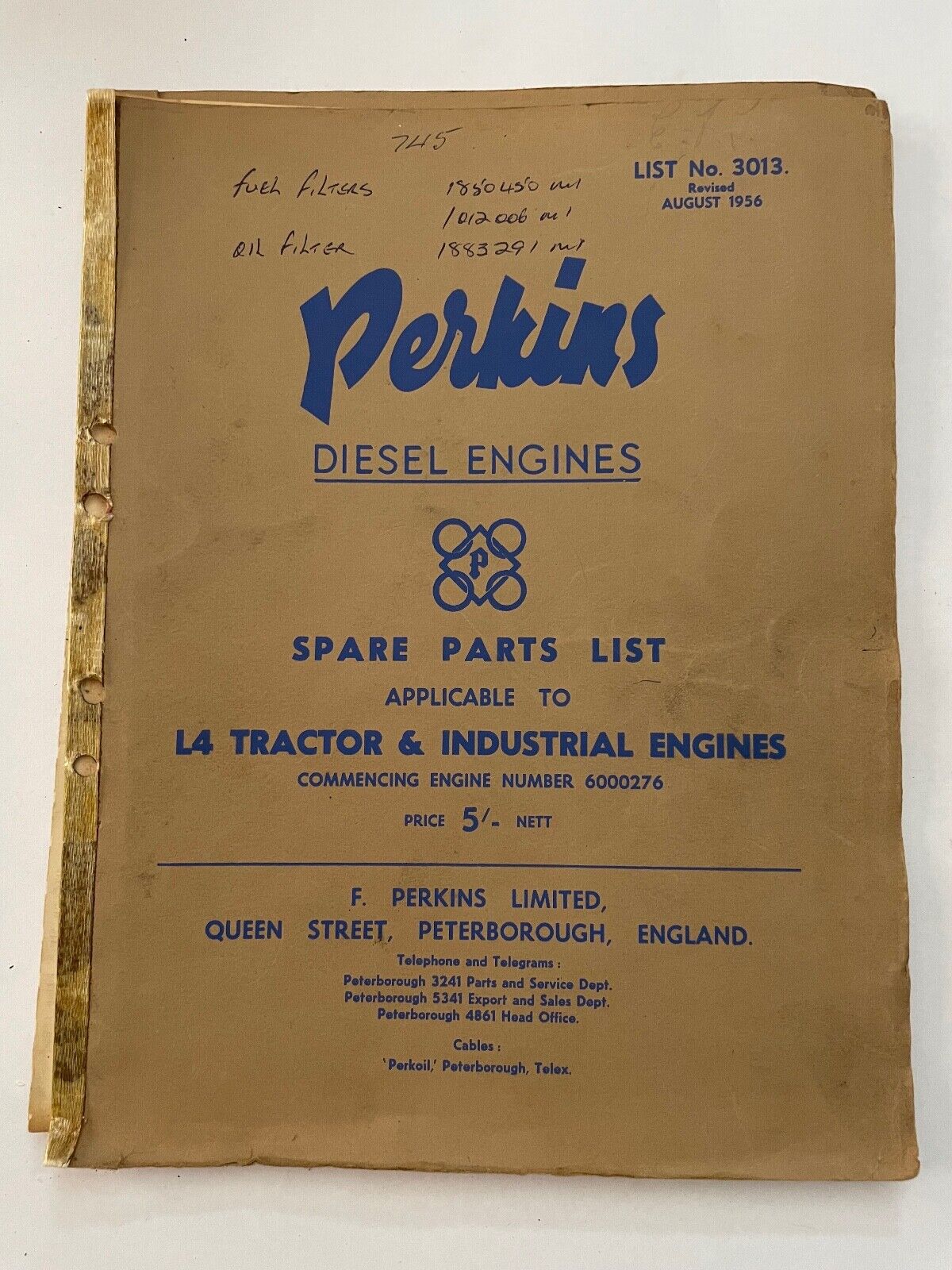 PERKINS DIESEL ENGINES TRACTOR SPARE PARTS LIST NO 3013