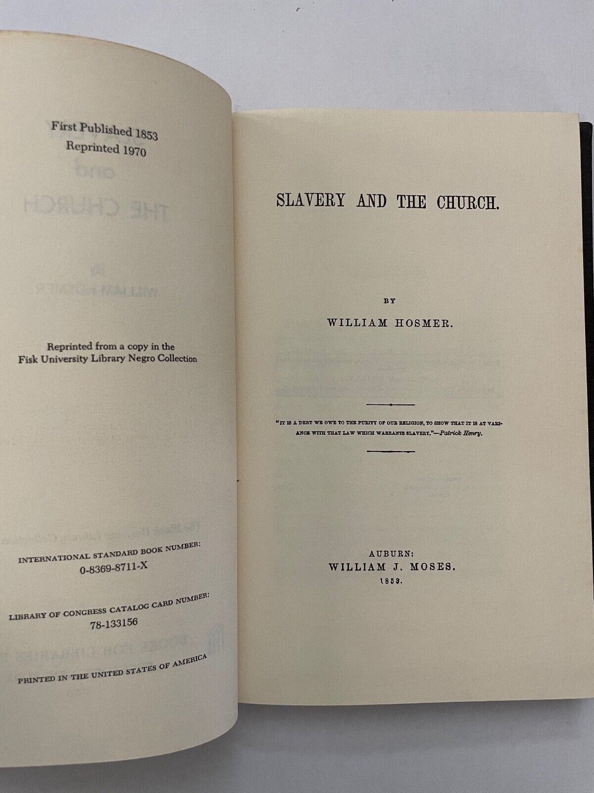 Slavery and the Church by Hosmer, William 9780836987119