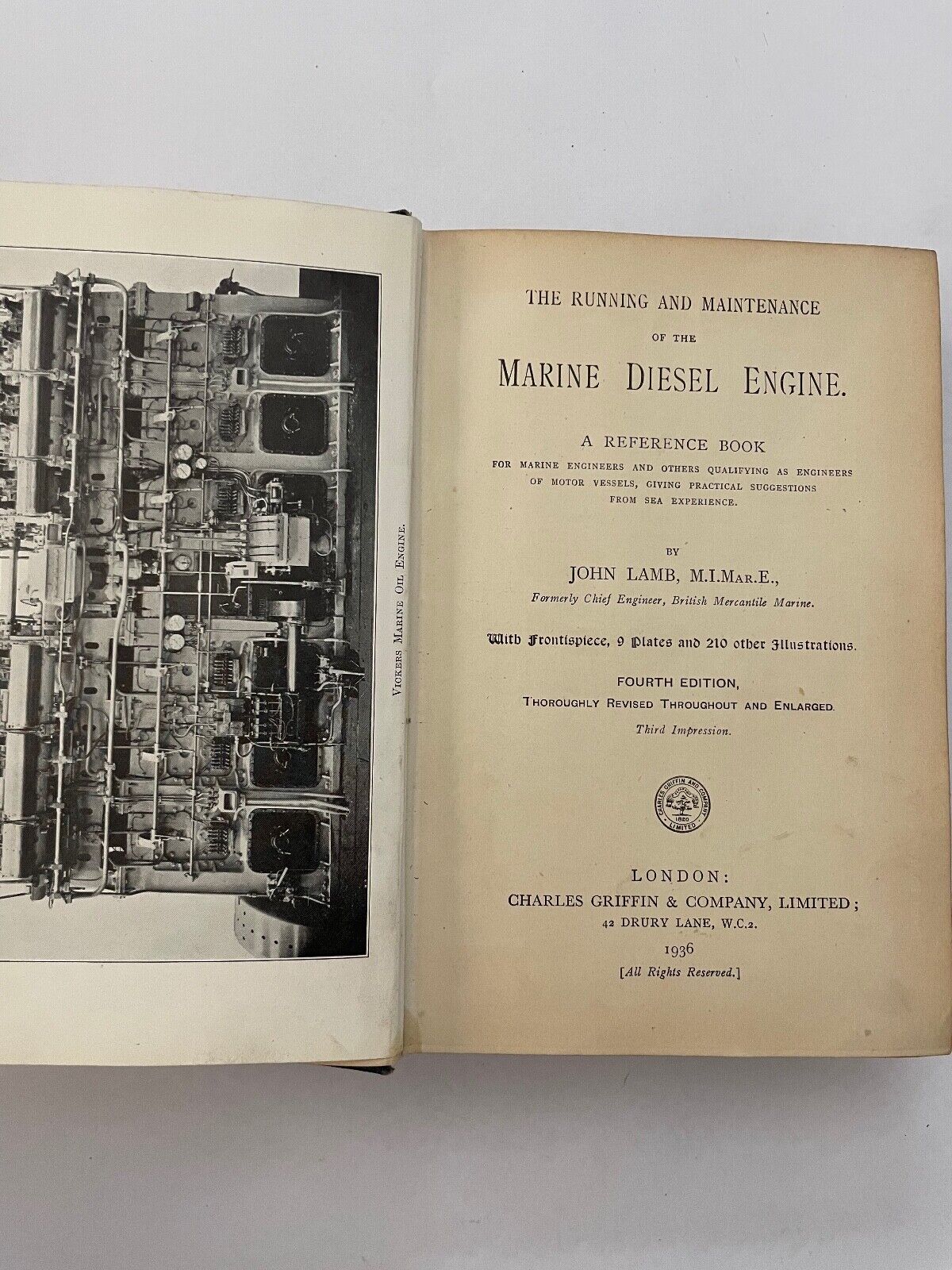 THE RUNNING & MAINTENANCE OF THE MARINE DIESEL ENGINE BY JOHN LAMB. HARD COVER.
