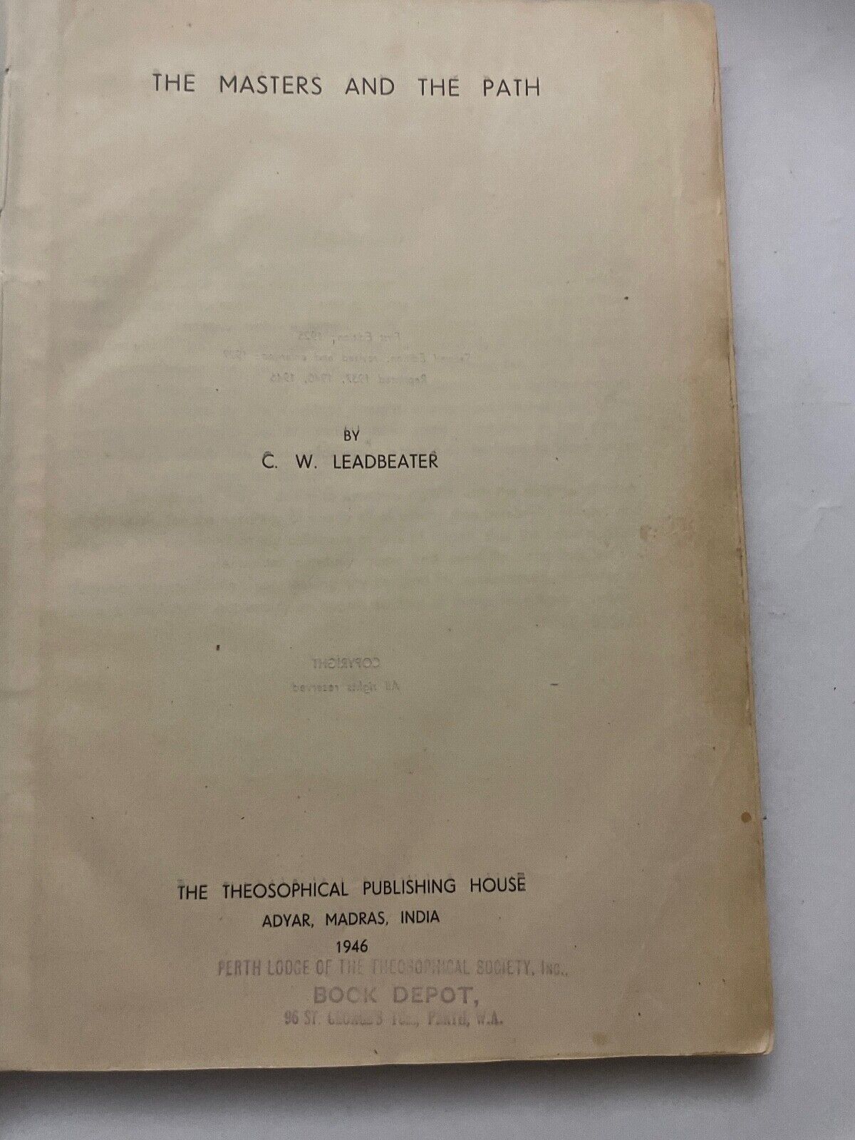 The Masters and the Path by CW Leadbeater (Hardcover, 1946 edition)