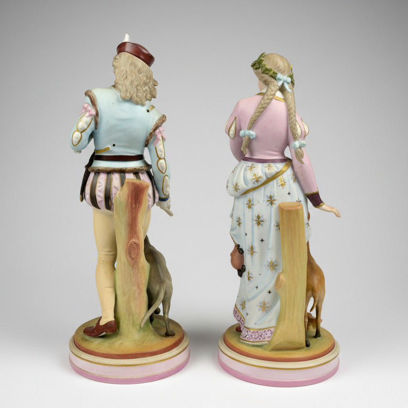 Pair Scheibe-Alsbach Porcelain Figurines with Hound & Fawn – German