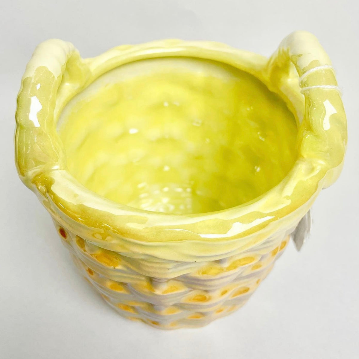Wembley Ware Basket Planter – Yellow Drip Glaze, Mid-Century WA