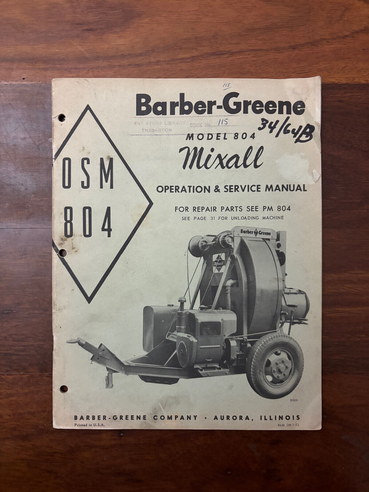 Barber-Greene MODEL 804 Mixall Operator & Service Manual