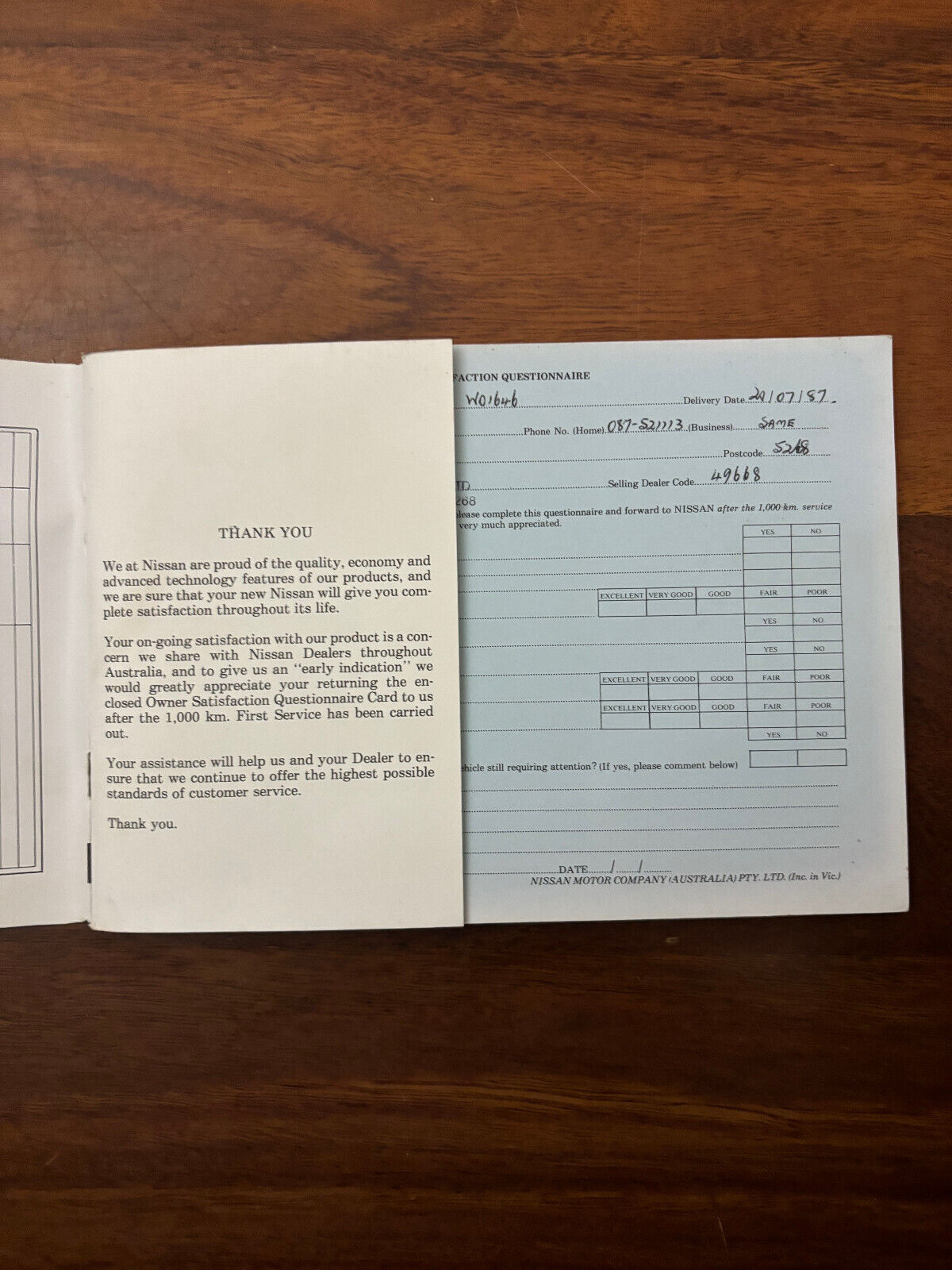 GENUINE NISSAN PINTARA R31 SERIES OWNERS HANDBOOK MANUAL