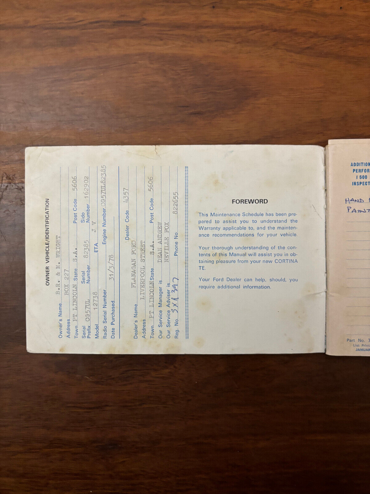 Ford Cortina L. GL. Ghia Operation Manual/Maintenance Schedule-1980 (e013)