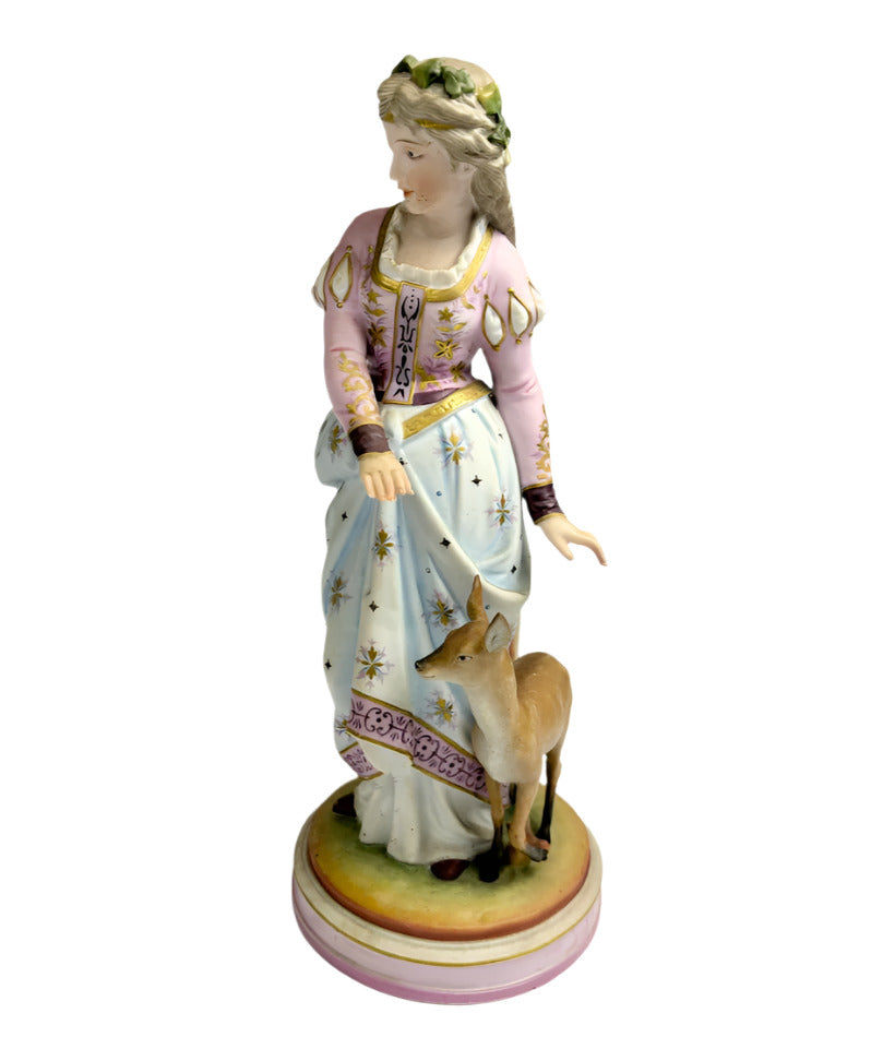 Pair Scheibe-Alsbach Porcelain Figurines with Hound & Fawn – German