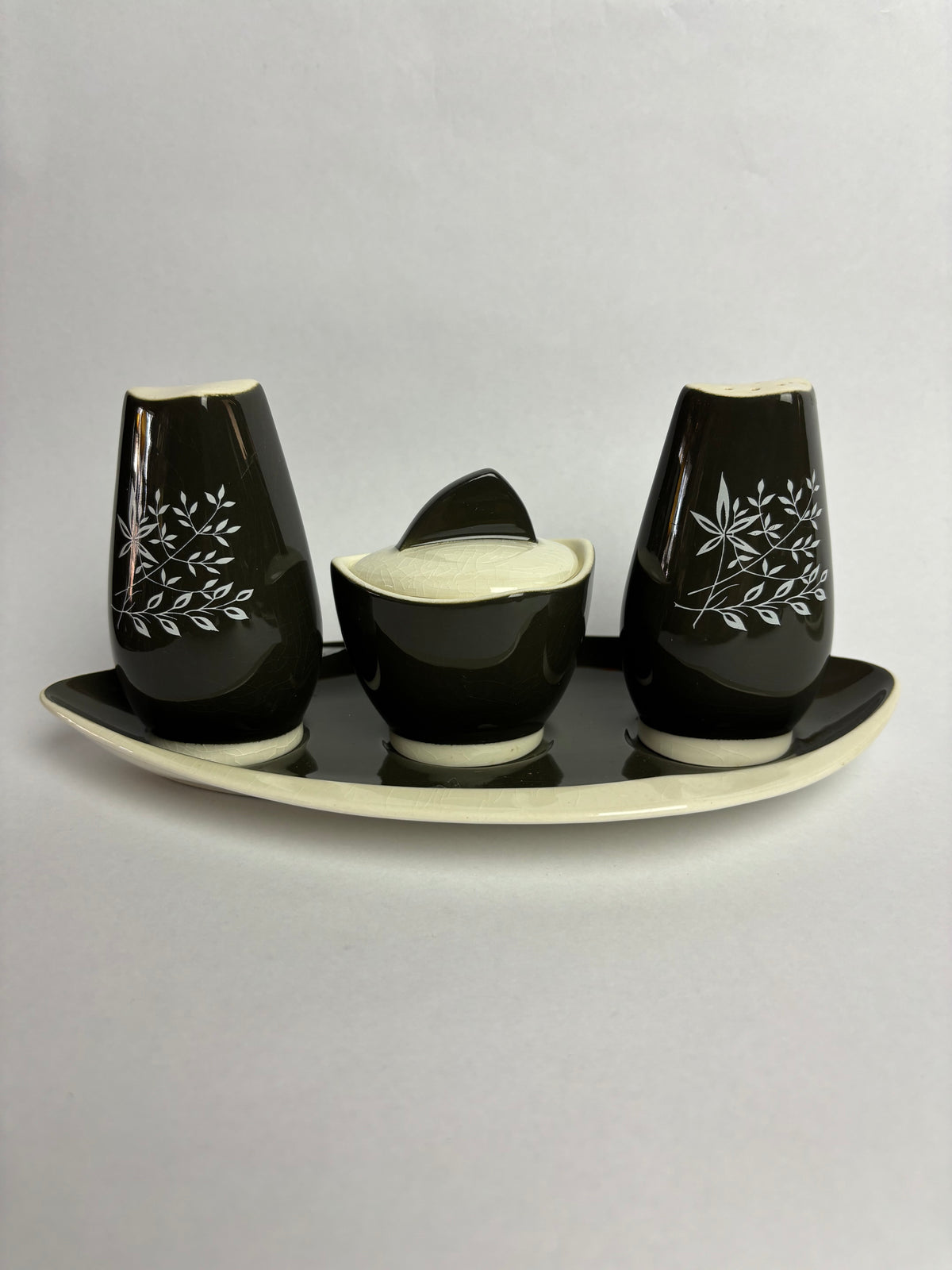 Carlton Ware ‘Boomerang’ Tea Set – Mid Century Australian Design – Charcoal & White