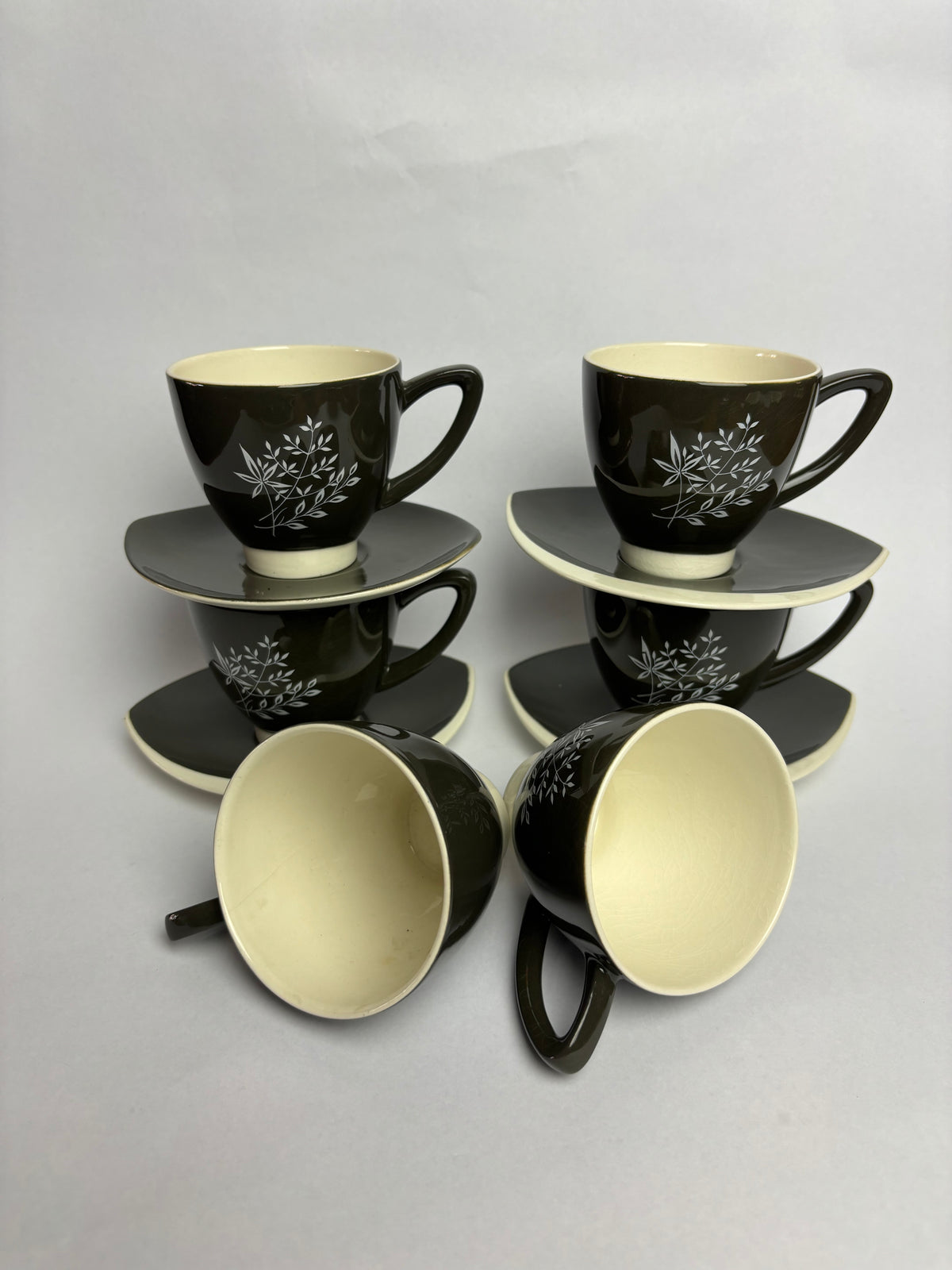Carlton Ware ‘Boomerang’ Tea Set – Mid Century Australian Design – Charcoal & White