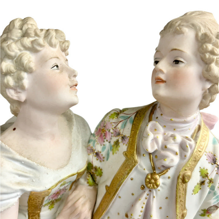 Large Bisque Porcelain Figural Group Couple – French / Dresden Style c1900