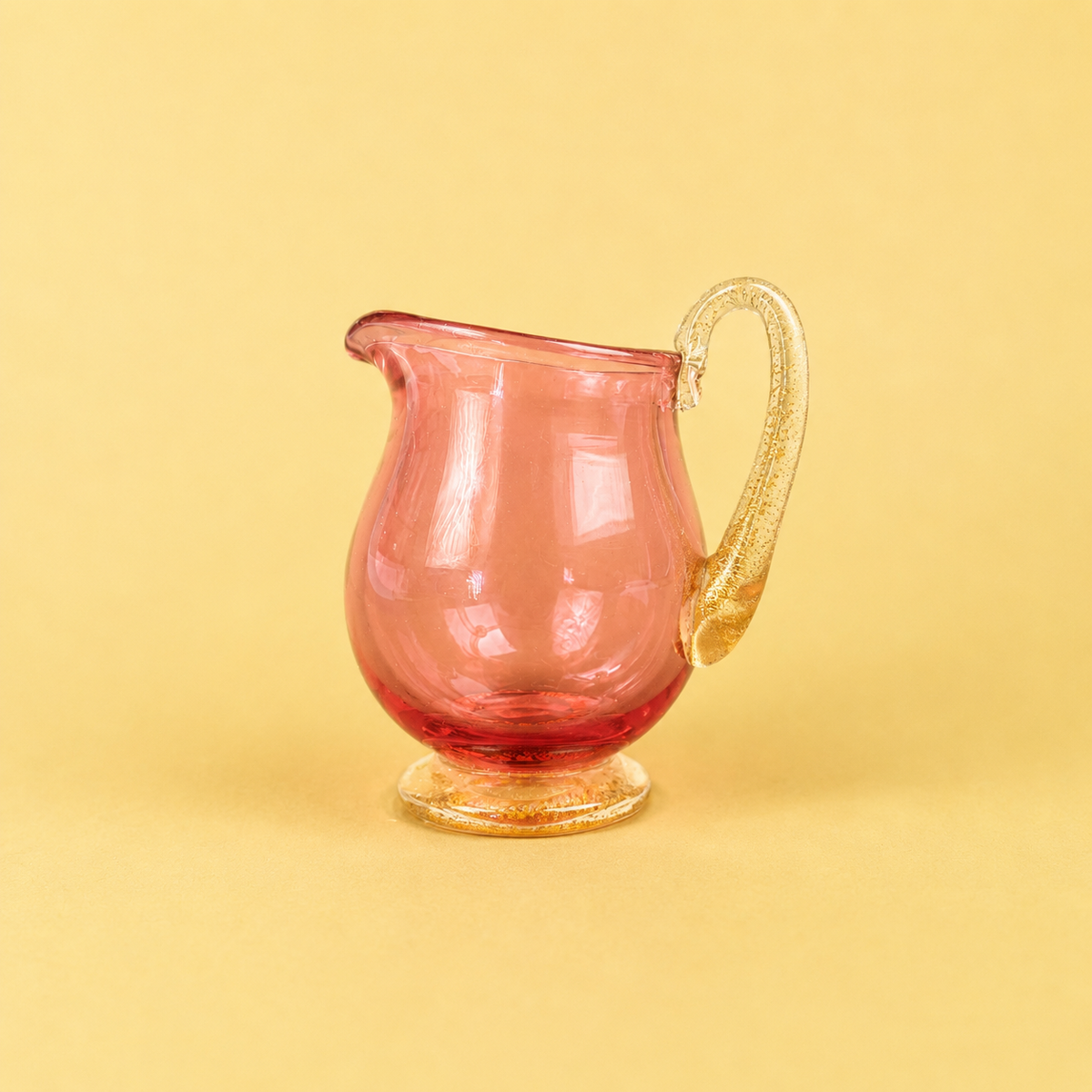 Murano Ruby Red Art Glass Cream Jug with Gold Aventurine Handle