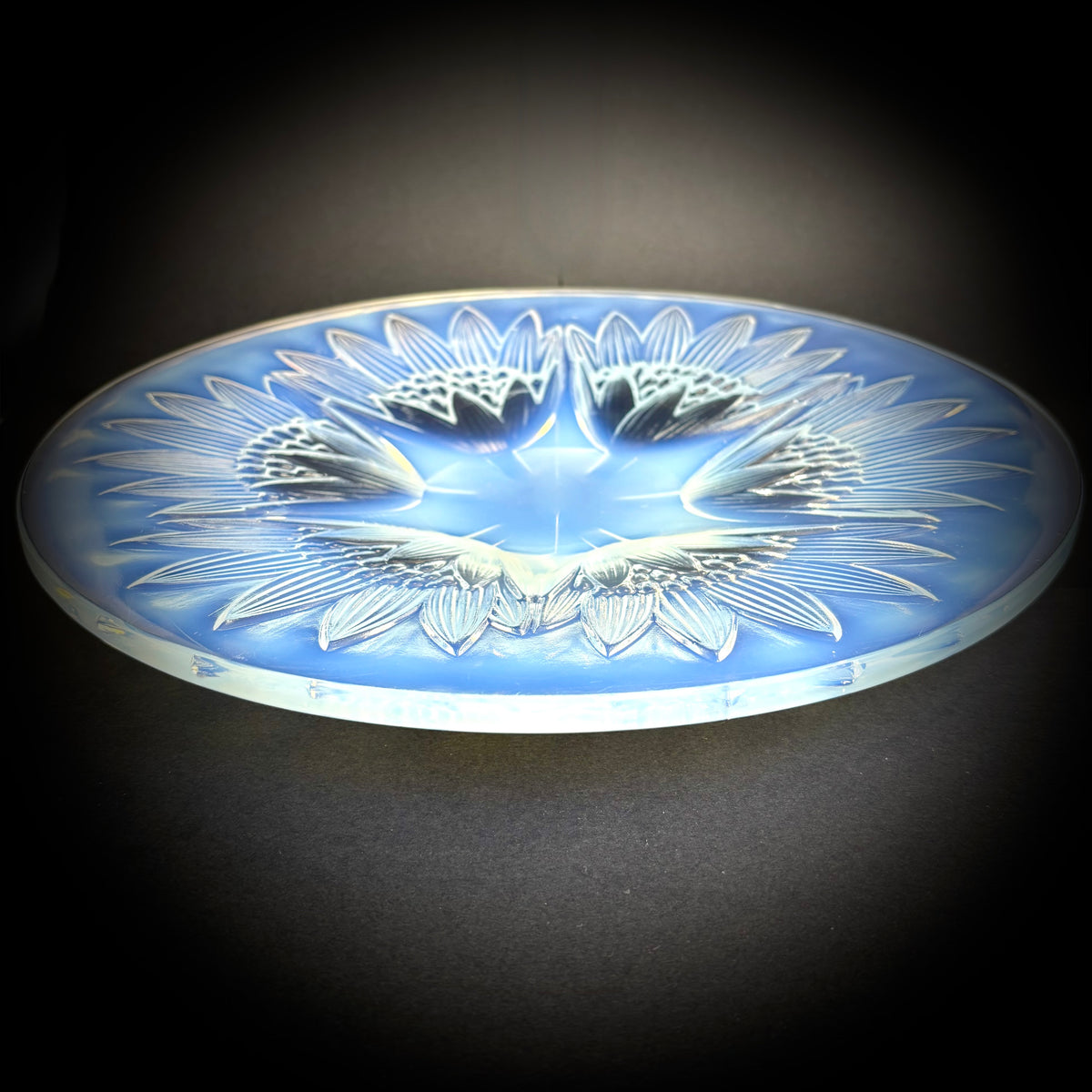 Large French Art Deco Opalescent Glass Dish by Pierre D’Avesn c1930s Signed