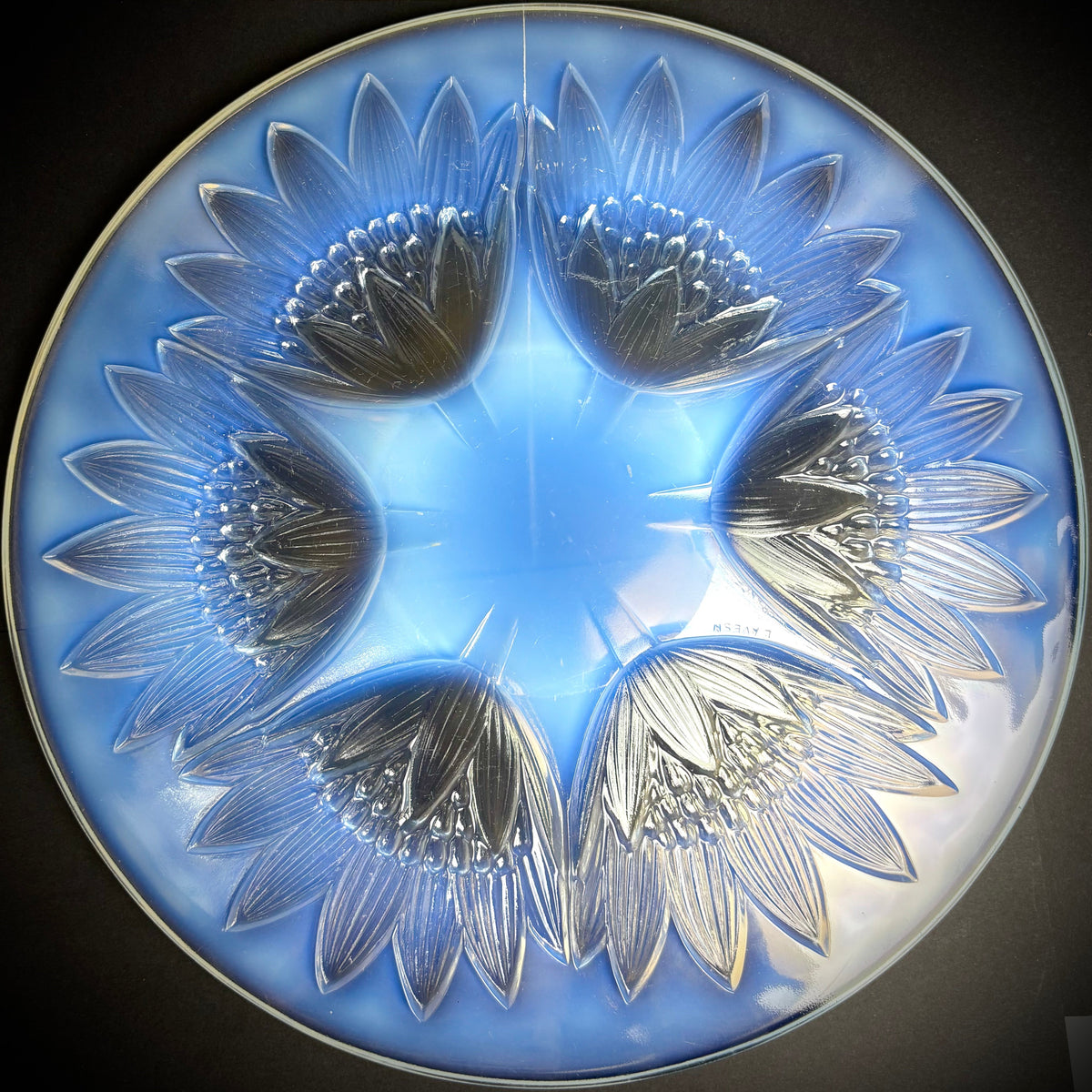 Large French Art Deco Opalescent Glass Dish by Pierre D’Avesn c1930s Signed