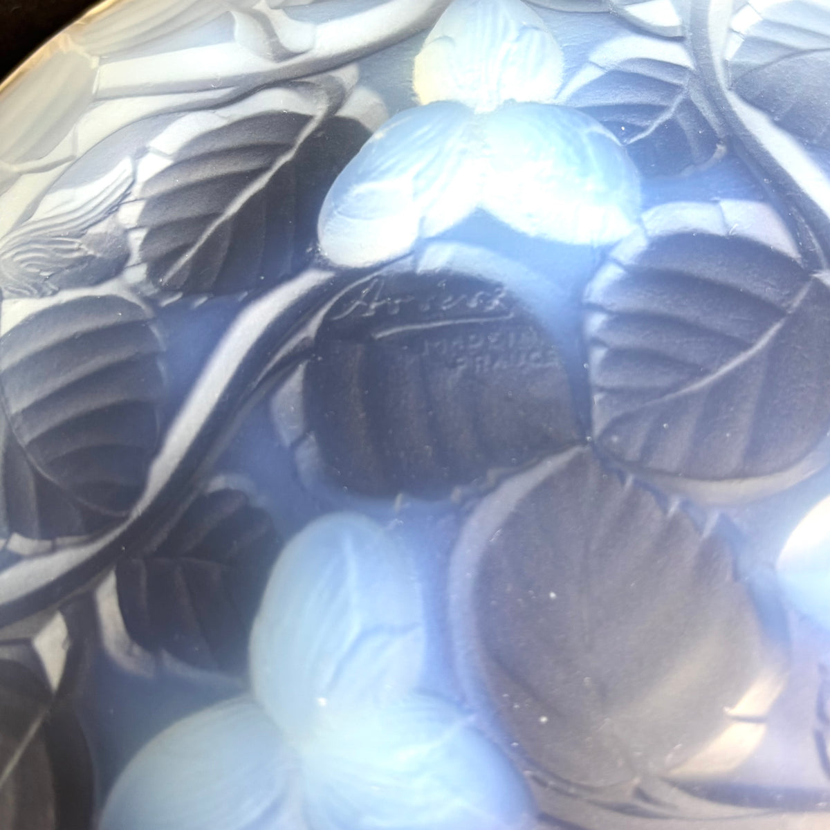 Art Deco Opalescent Glass Bowl ‘Hazelnut & Leaf’ Motif c1930s