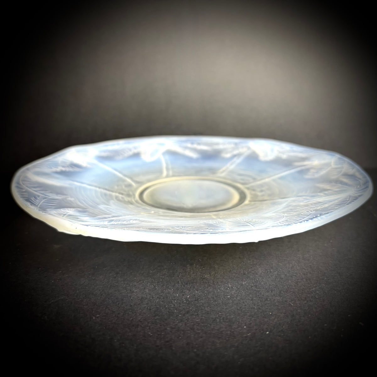 Large Art Deco Barolac Opalescent Glass Palm Tree Dish c1930s Signed