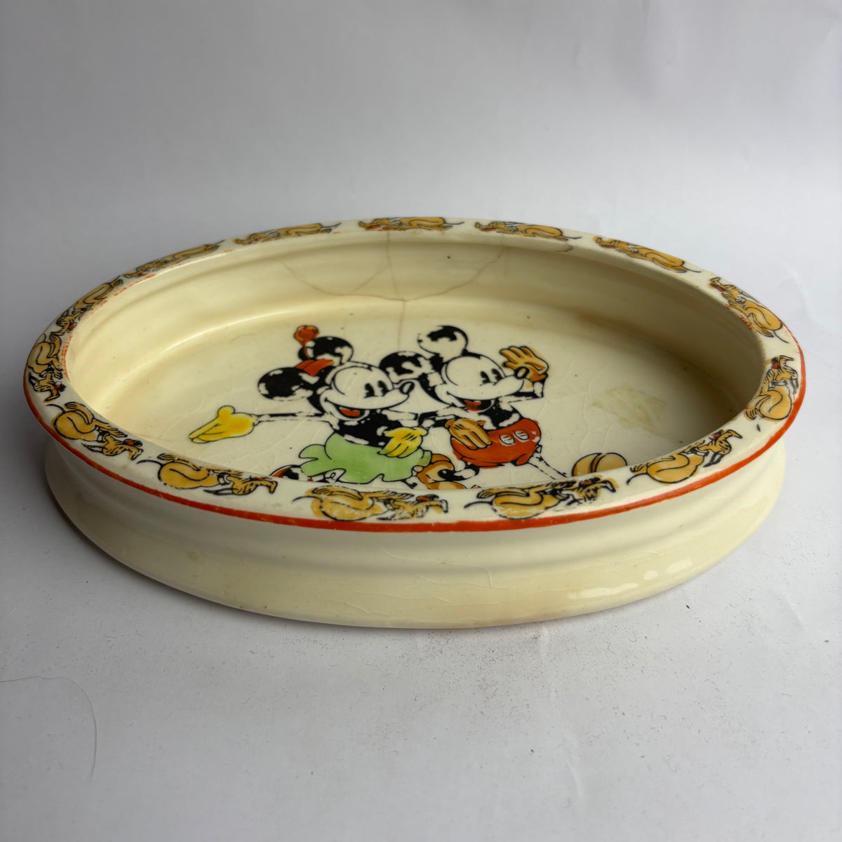 Vintage Mickey & Minnie Ceramic Child’s Dish / Bowl (Japan, c.1930s–40s)