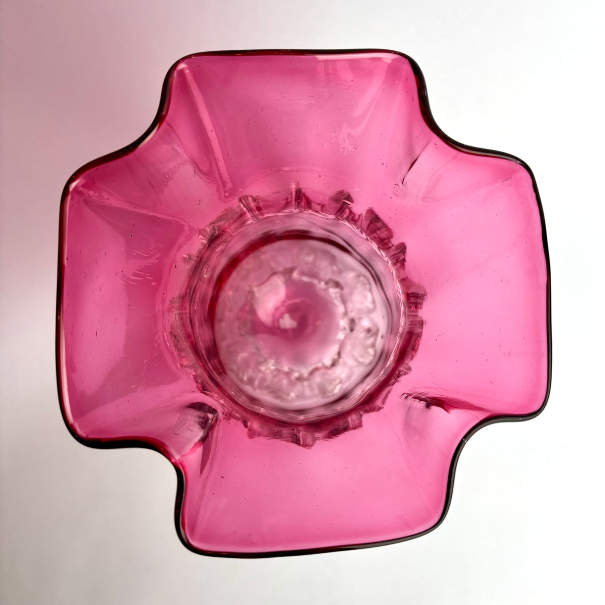 Victorian Cranberry Glass Vase with Applied Trail & Footed Base c.1900