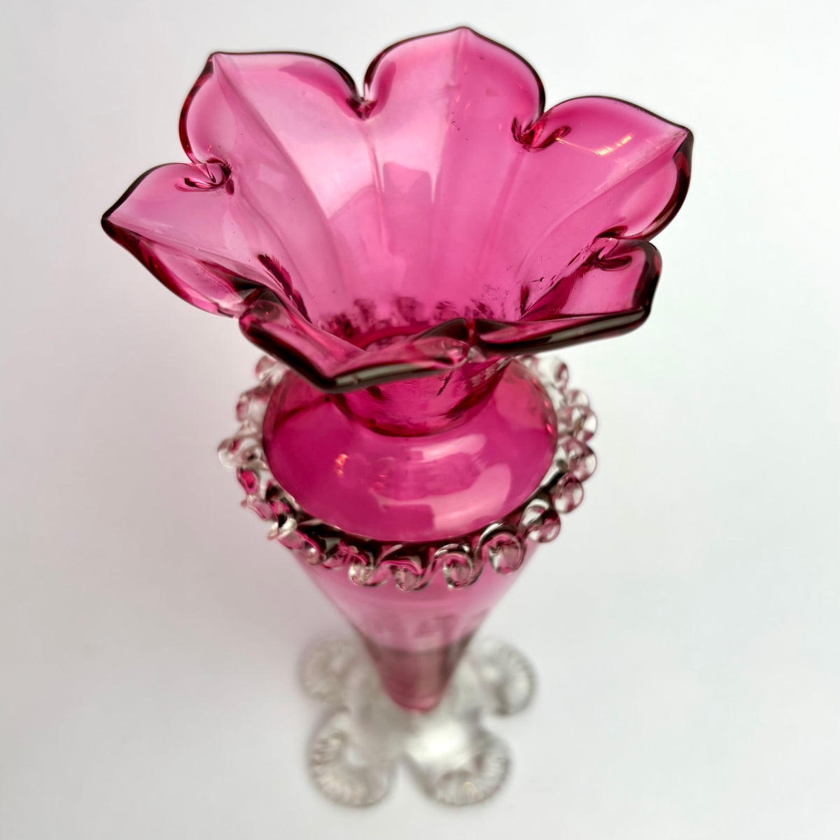 Antique Victorian Cranberry Glass Vase with Rigaree Band