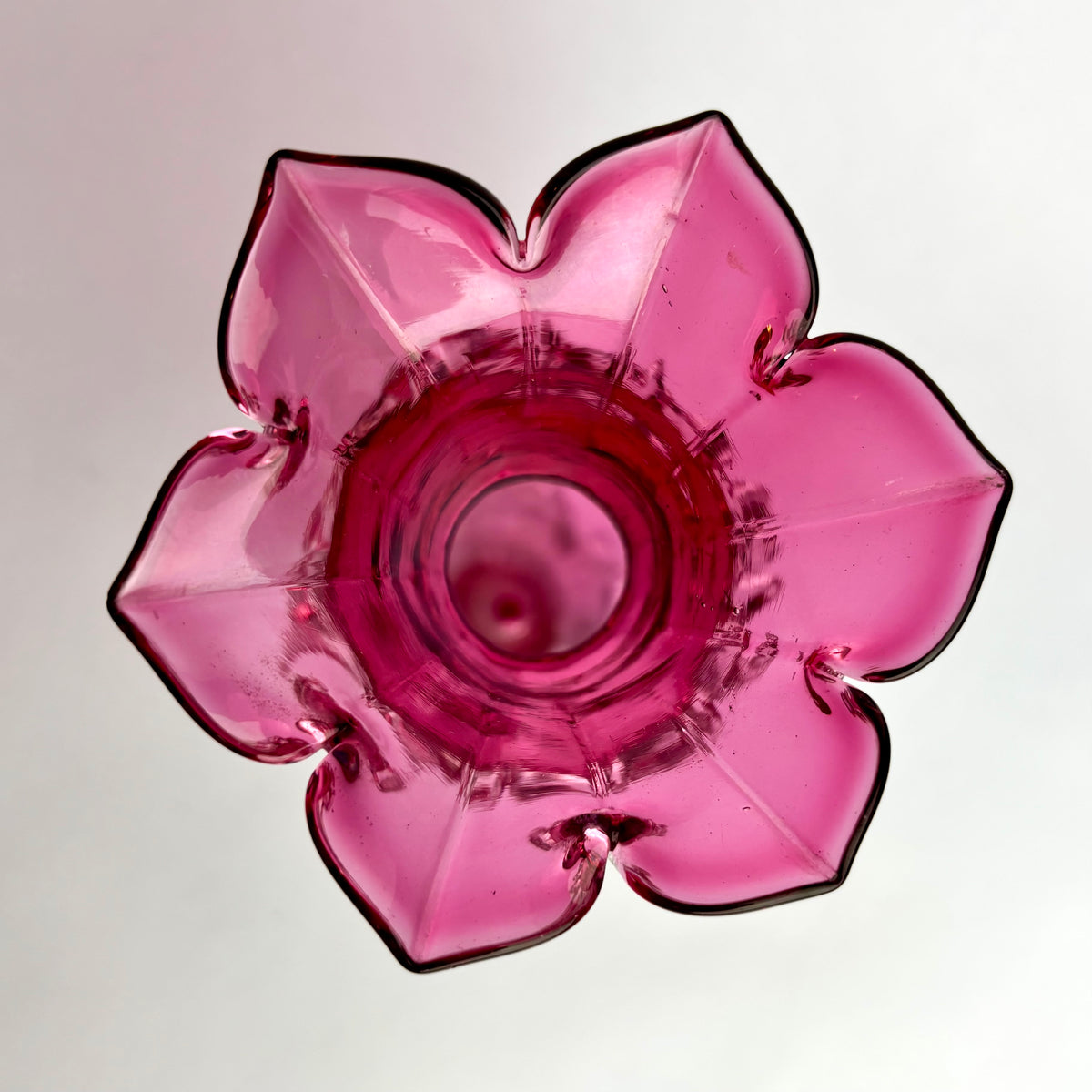 Antique Victorian Cranberry Glass Vase with Rigaree Band