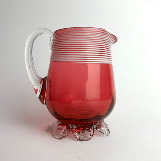 Antique Victorian Cranberry Glass Jug with Threaded Rim  England, c. 1880–1900