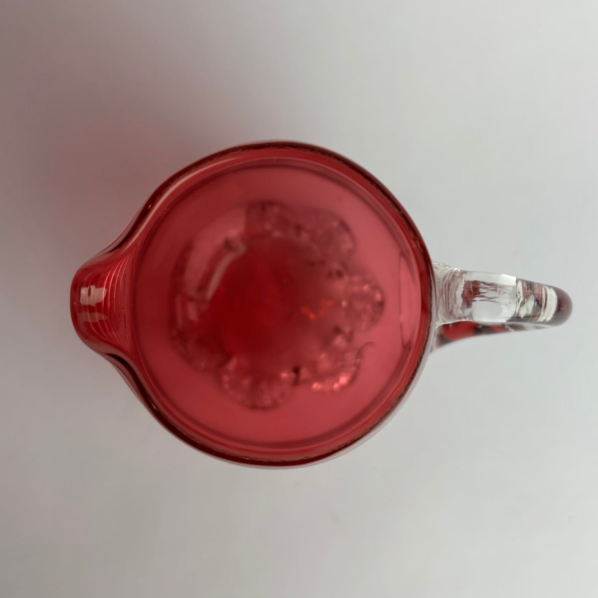 Antique Victorian Cranberry Glass Jug with Threaded Rim  England, c. 1880–1900