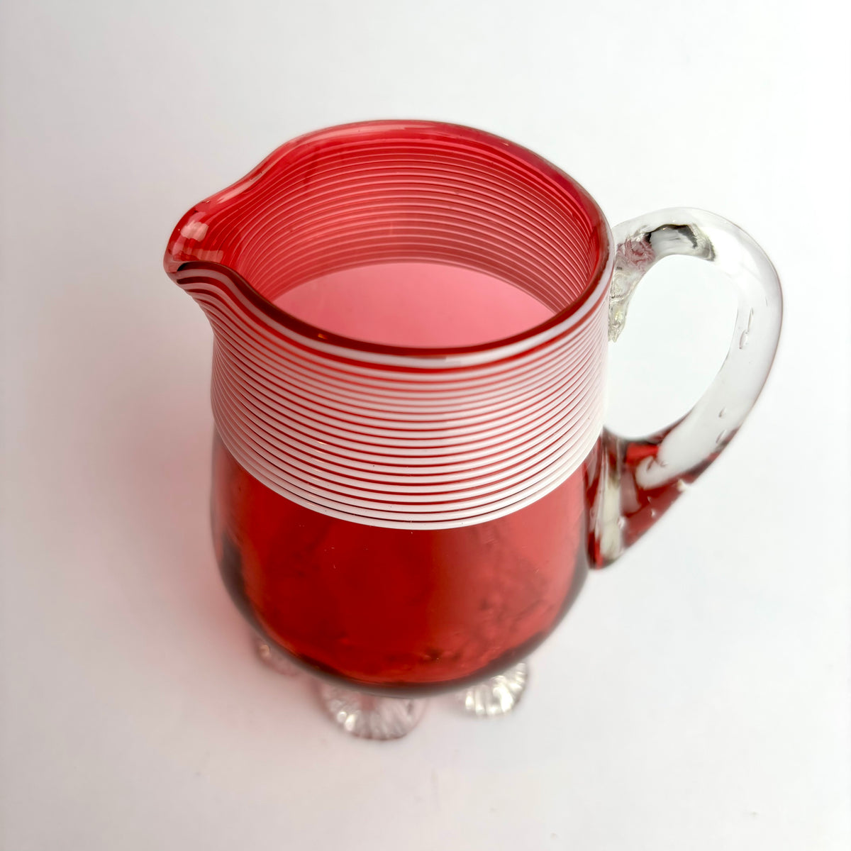 Antique Victorian Cranberry Glass Jug with Threaded Rim  England, c. 1880–1900