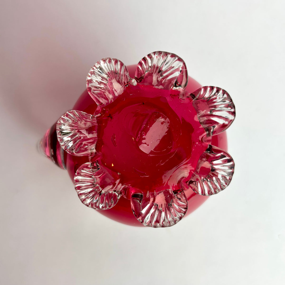 Antique Victorian Cranberry Glass Jug with Threaded Rim  England, c. 1880–1900