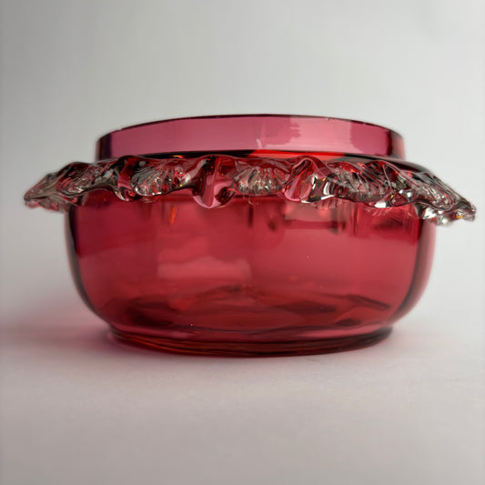 Victorian Cranberry Glass Bowl with Applied Clear Glass Prunts  c. 1880–1900