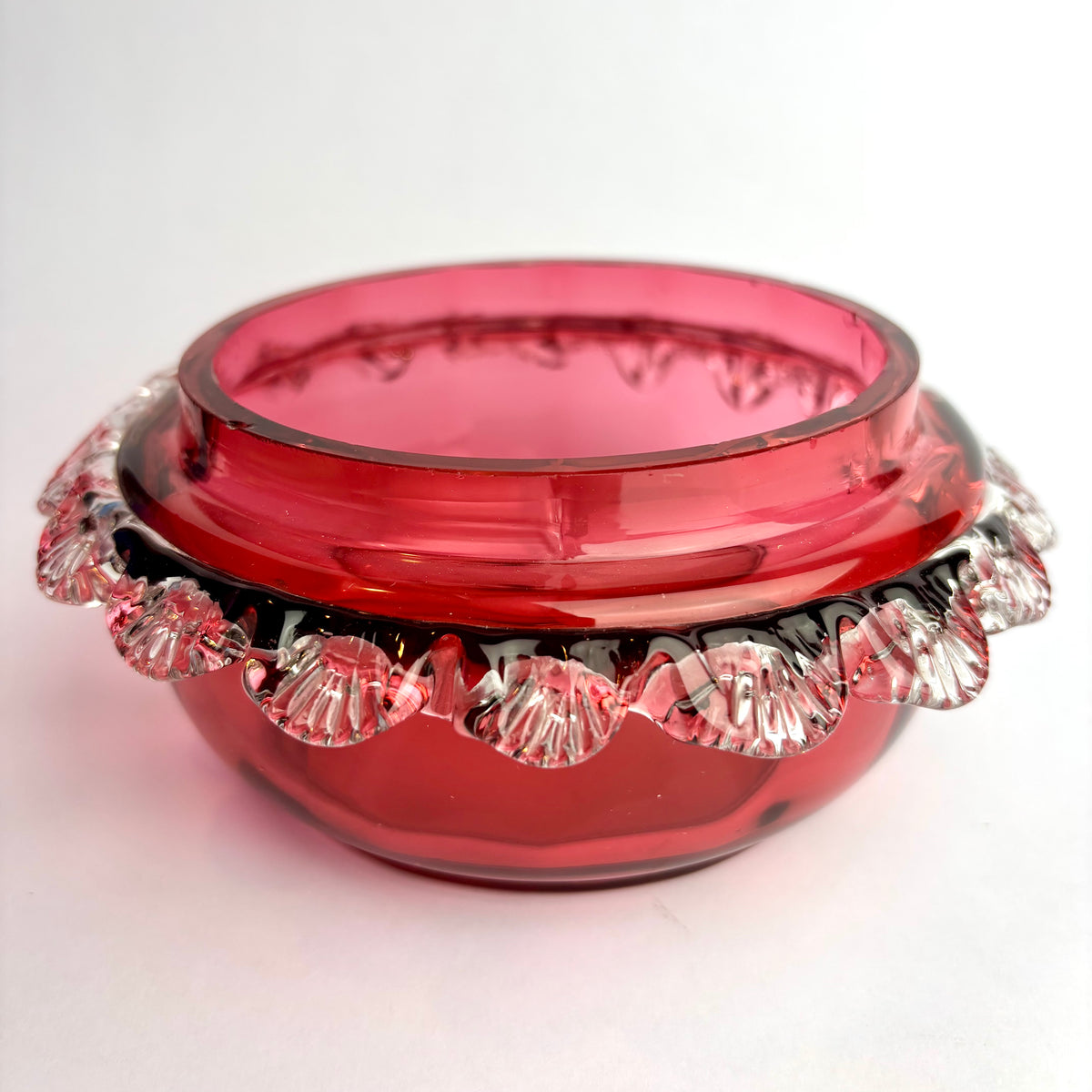 Victorian Cranberry Glass Bowl with Applied Clear Glass Prunts  c. 1880–1900