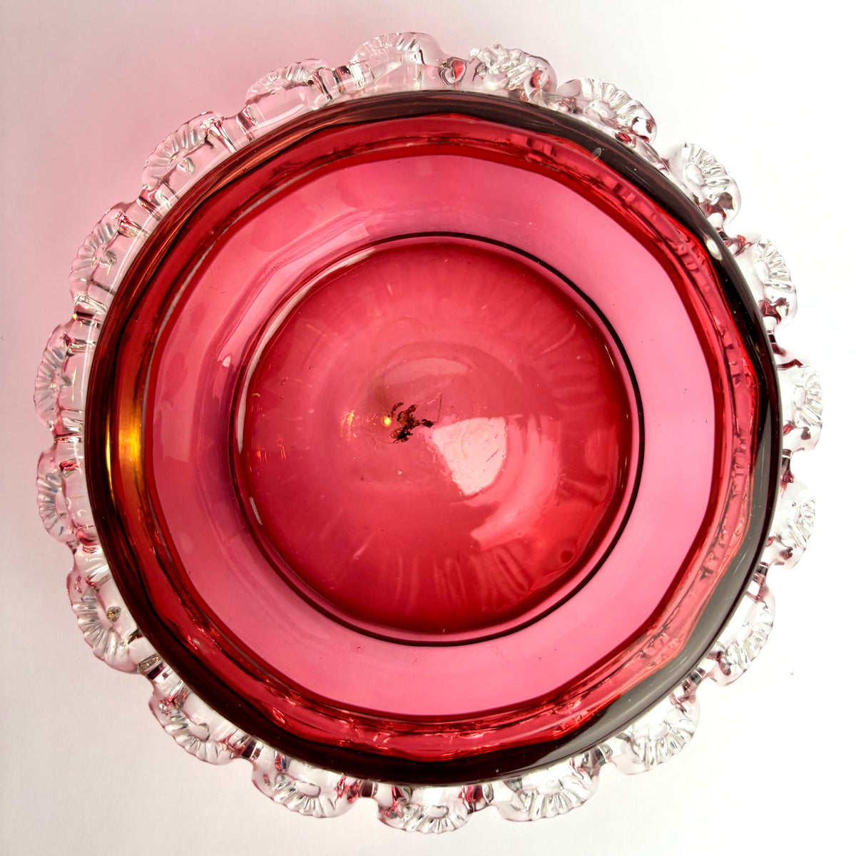 Victorian Cranberry Glass Bowl with Applied Clear Glass Prunts  c. 1880–1900