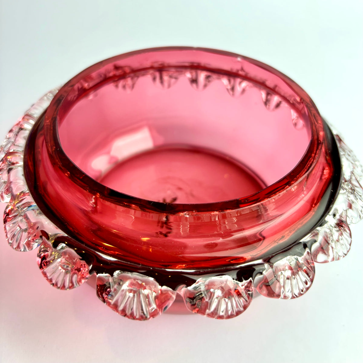 Victorian Cranberry Glass Bowl with Applied Clear Glass Prunts  c. 1880–1900