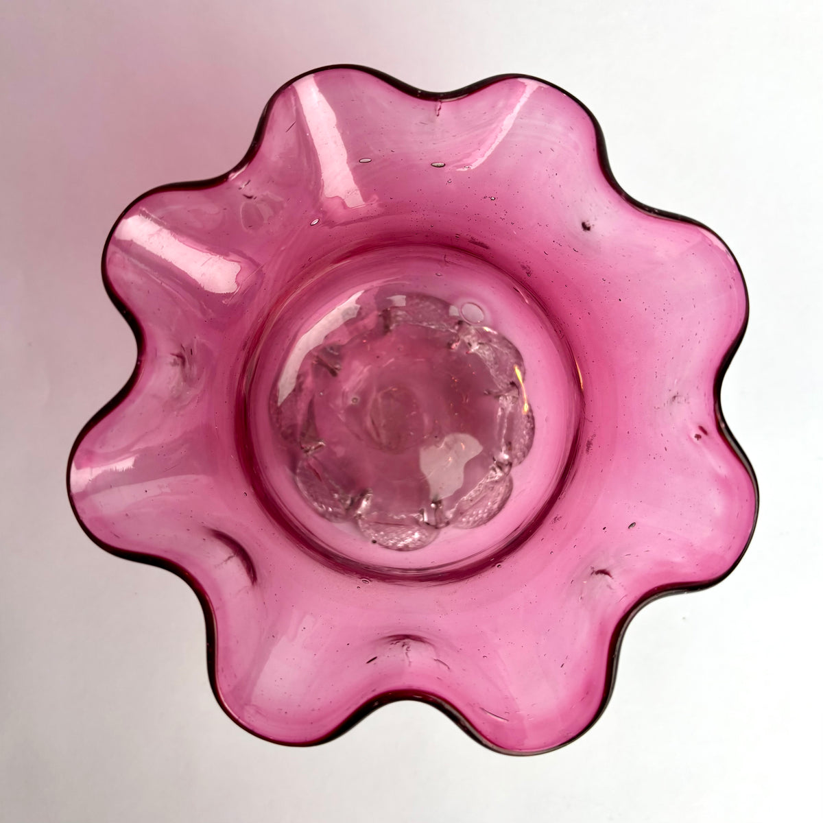 Victorian Cranberry Glass Vase with Applied Clear Glass Feet  c. 1880–1900