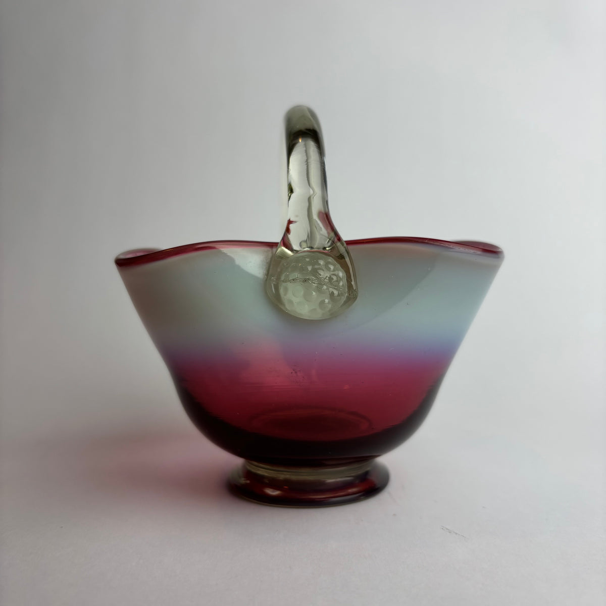 Antique Victorian Cranberry & Opaline Glass Basket