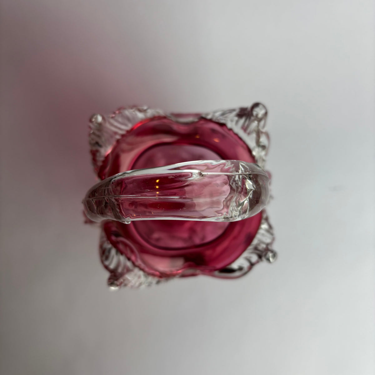 Antique Victorian Cranberry Glass Basket with Applied Feet