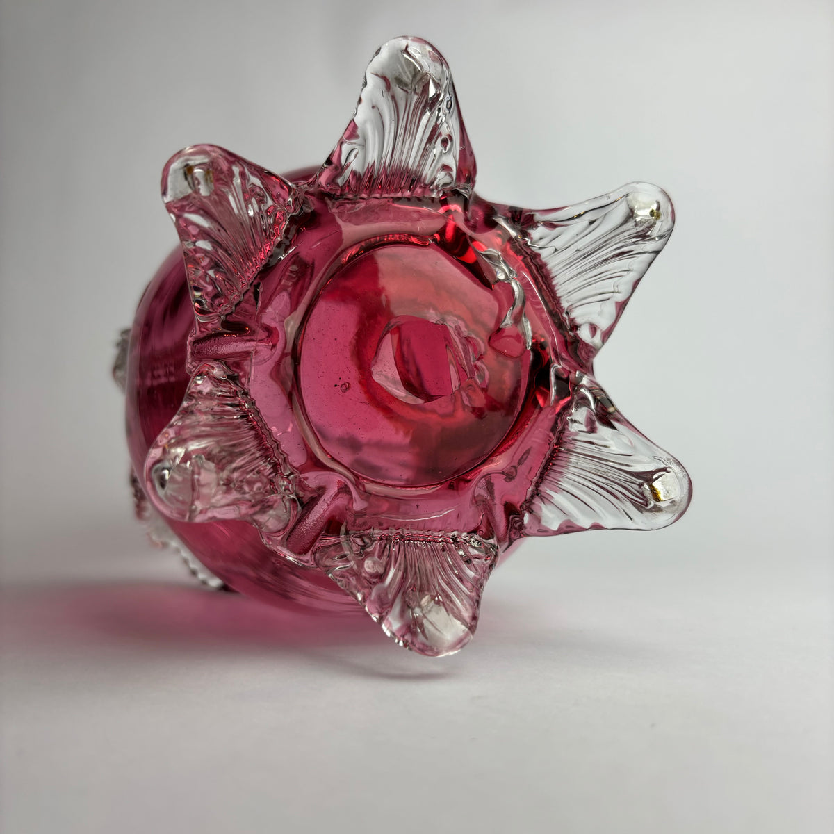 Antique Victorian Cranberry Glass Basket with Applied Feet