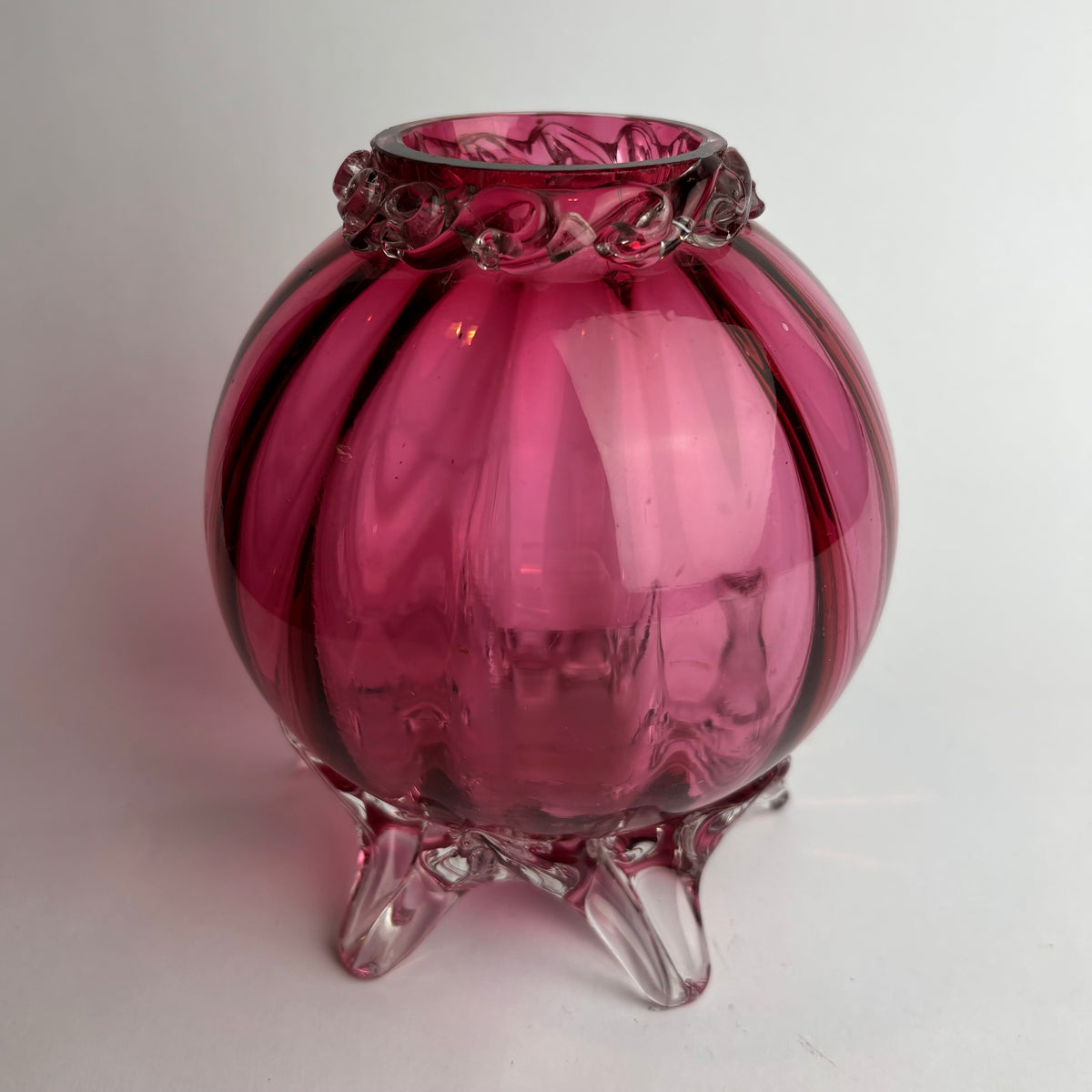 Victorian Cranberry Glass Footed Vase – Hand Blown c.1900