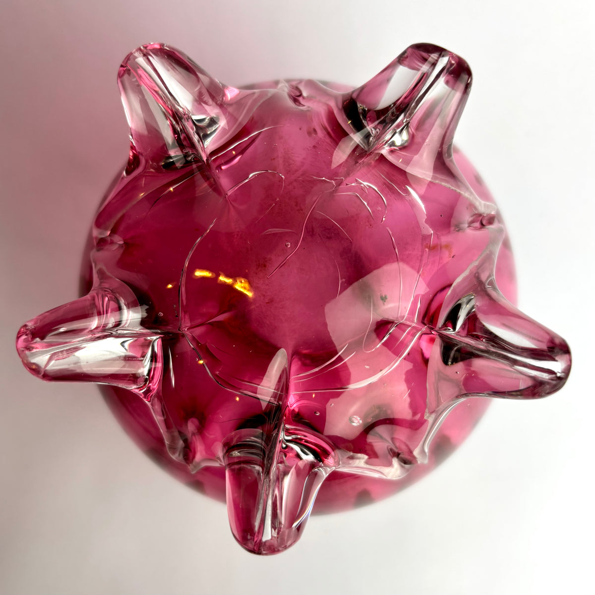 Victorian Cranberry Glass Footed Vase – Hand Blown c.1900