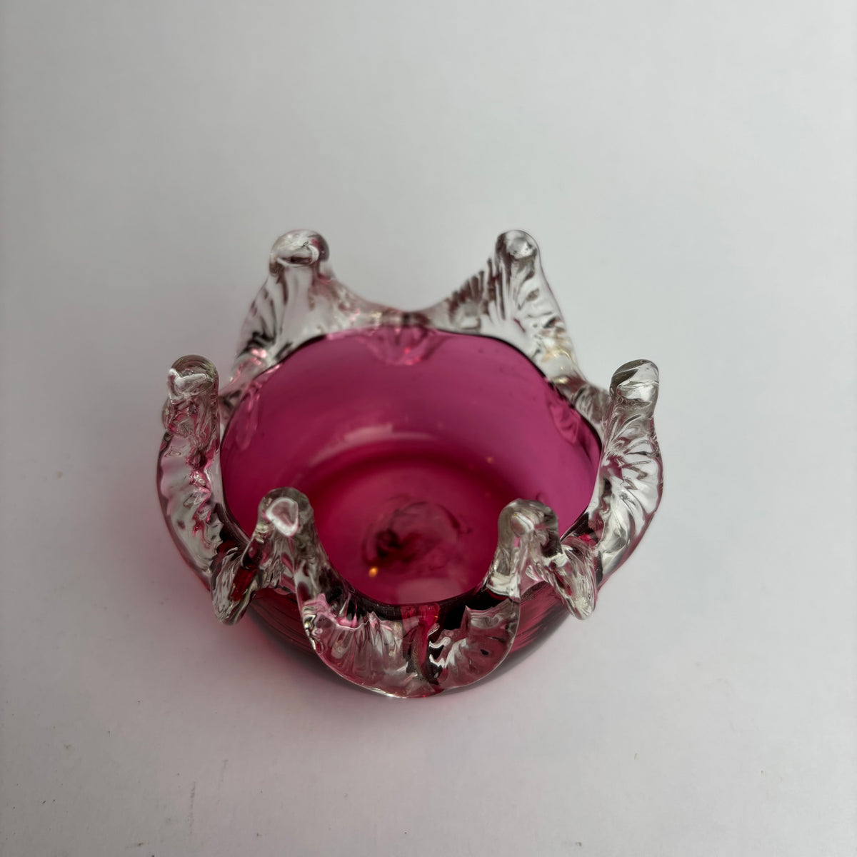 Victorian-Style Cranberry Glass Crown Rim Bowl
