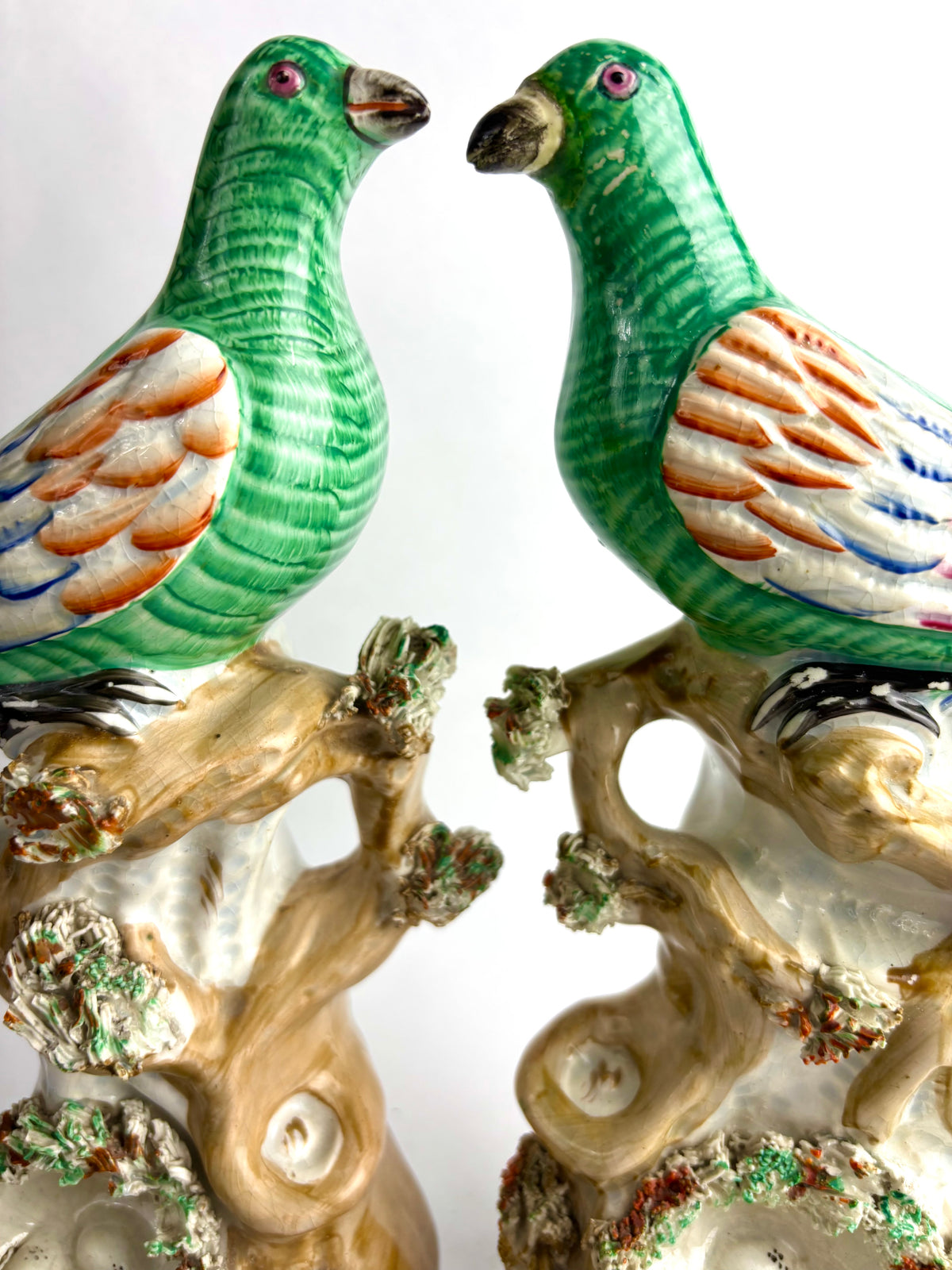 Rare Pair Antique Victorian Staffordshire Pigeon Figures c1855 Nest Scene