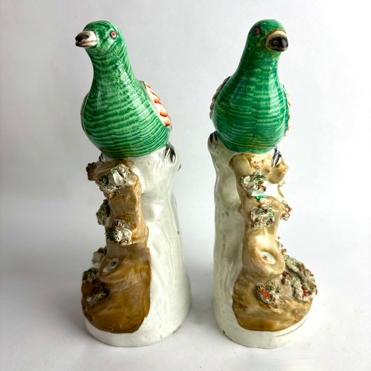 Rare Pair Antique Victorian Staffordshire Pigeon Figures c1855 Nest Scene