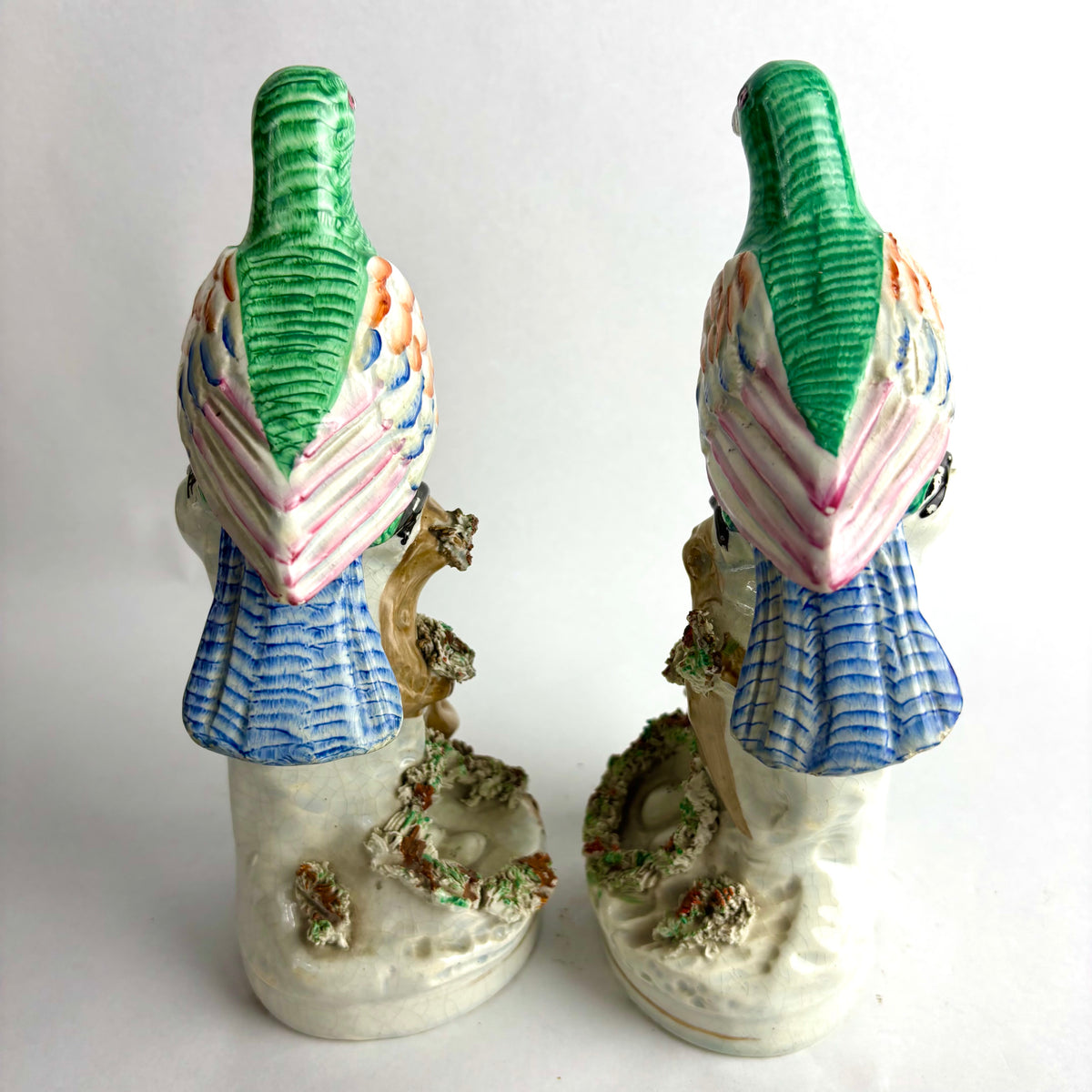 Rare Pair Antique Victorian Staffordshire Pigeon Figures c1855 Nest Scene