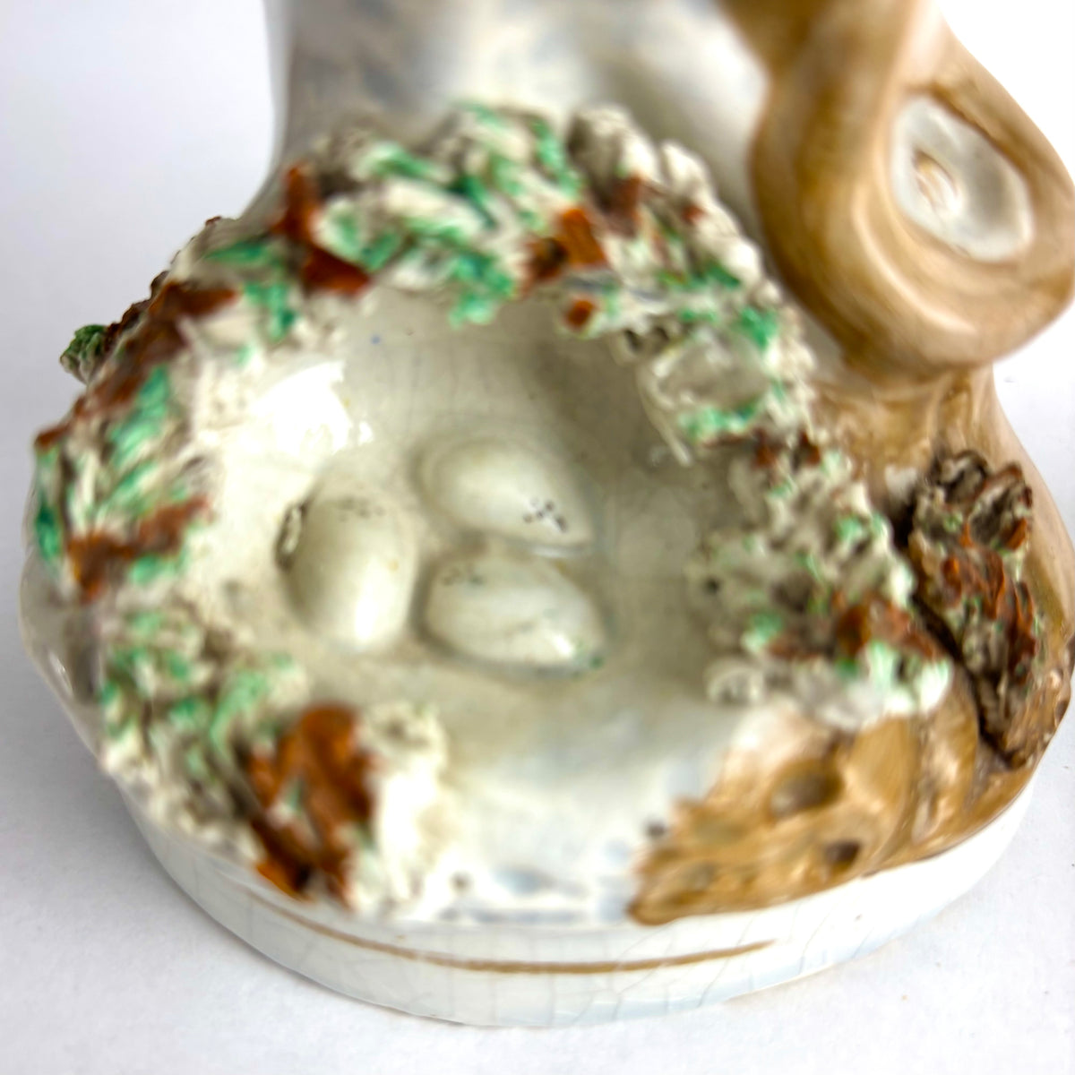 Rare Pair Antique Victorian Staffordshire Pigeon Figures c1855 Nest Scene